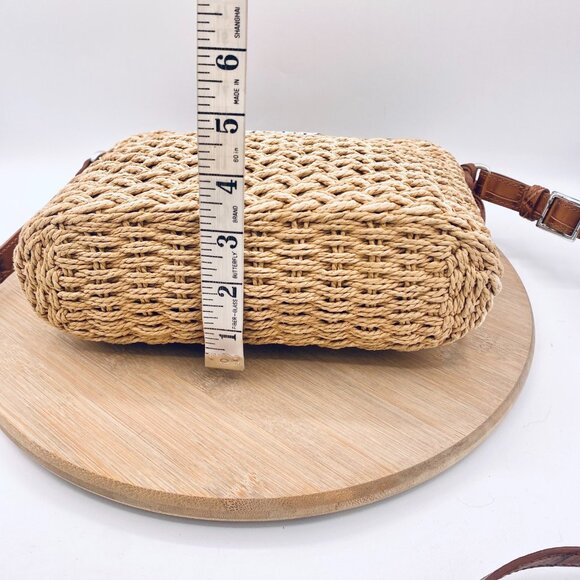 Brighton Crossbody Purse Womens M Tan Straw Leather Woven Messenger Boho - Picture 10 of 13